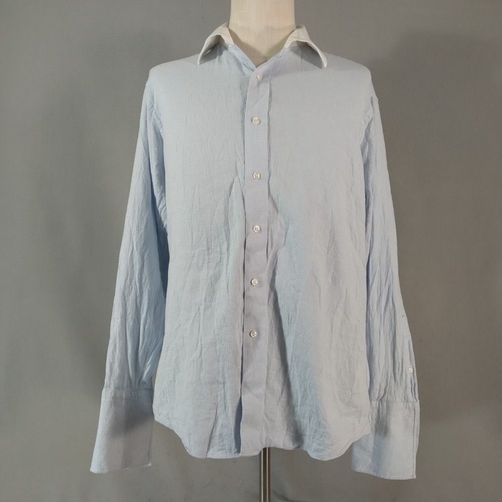 Donald J Trump Dress Shirt Men L Blue Oxford French Cuff Cotton Button Up